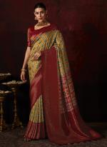 Softy Silk Maroon Mustard Party Wear Digital Printed Saree